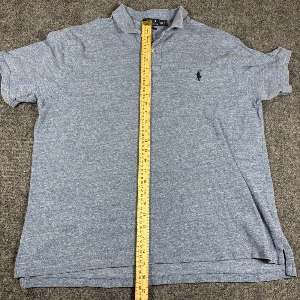 Polo Ralph Lauren Polo Shirt Mens XXL Blue Slim Fit Heathered Short Sleeve Pony
